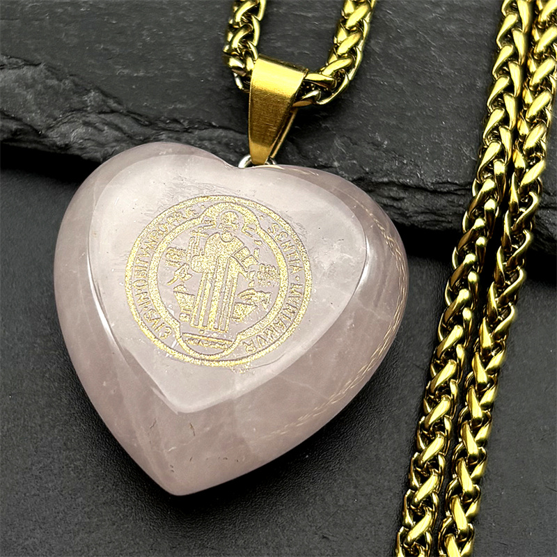 Bar Cart Gold - Crystal Love Heart Saint Benedict Pendant