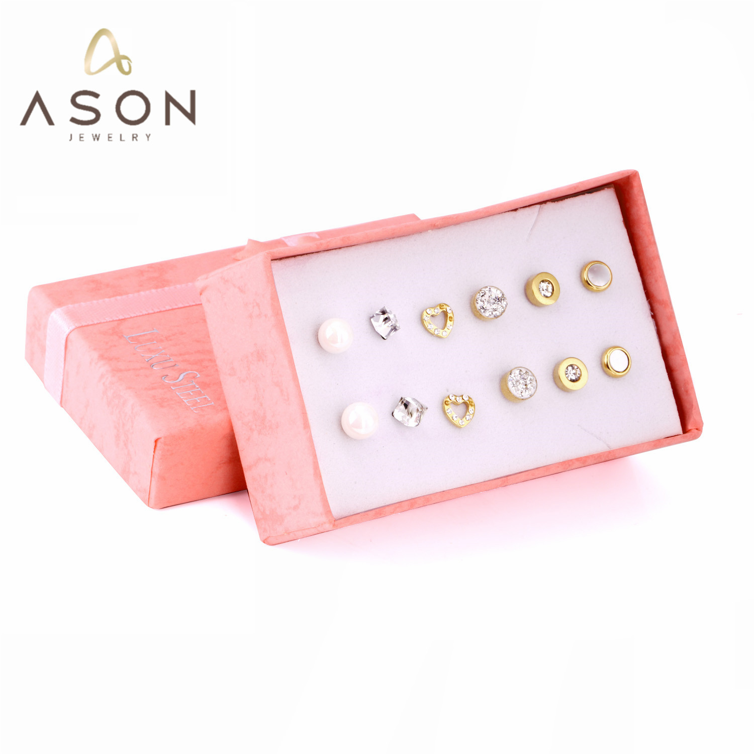 Bar Cart Gold - ASONSTEEL 6pairs/Box Round Square Cubic Zirconia