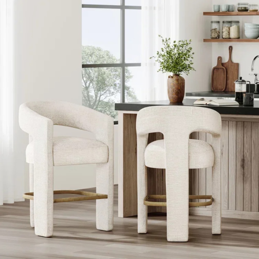 Home Bar And Counter - Modern Upholstered Counter Stool Velvet Kitchen