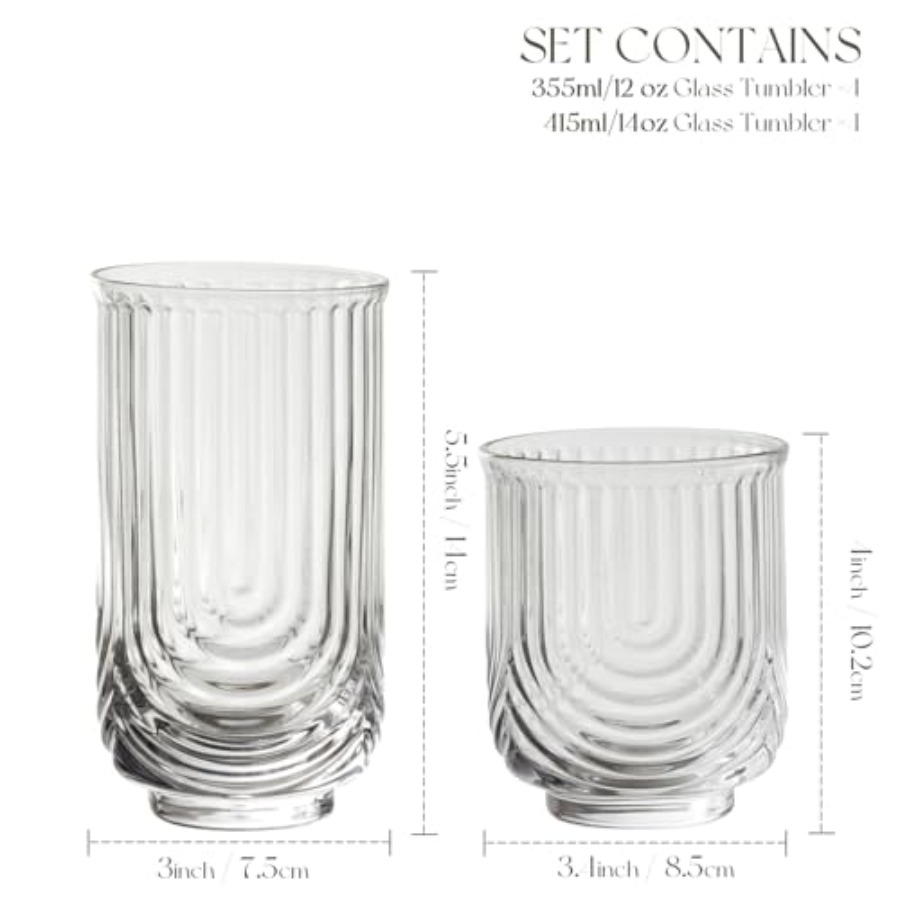 Art Deco Cocktail Glasses, Rib - Highball Glass Set ulasan dan harga