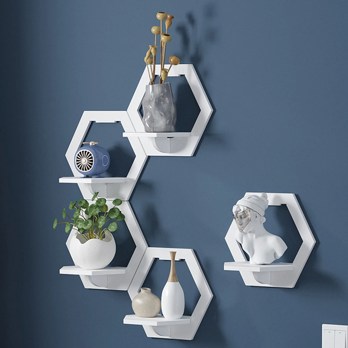 3Pcs Hexagon Wall Shelf Punch  - Home Bar Shelf ulasan dan harga