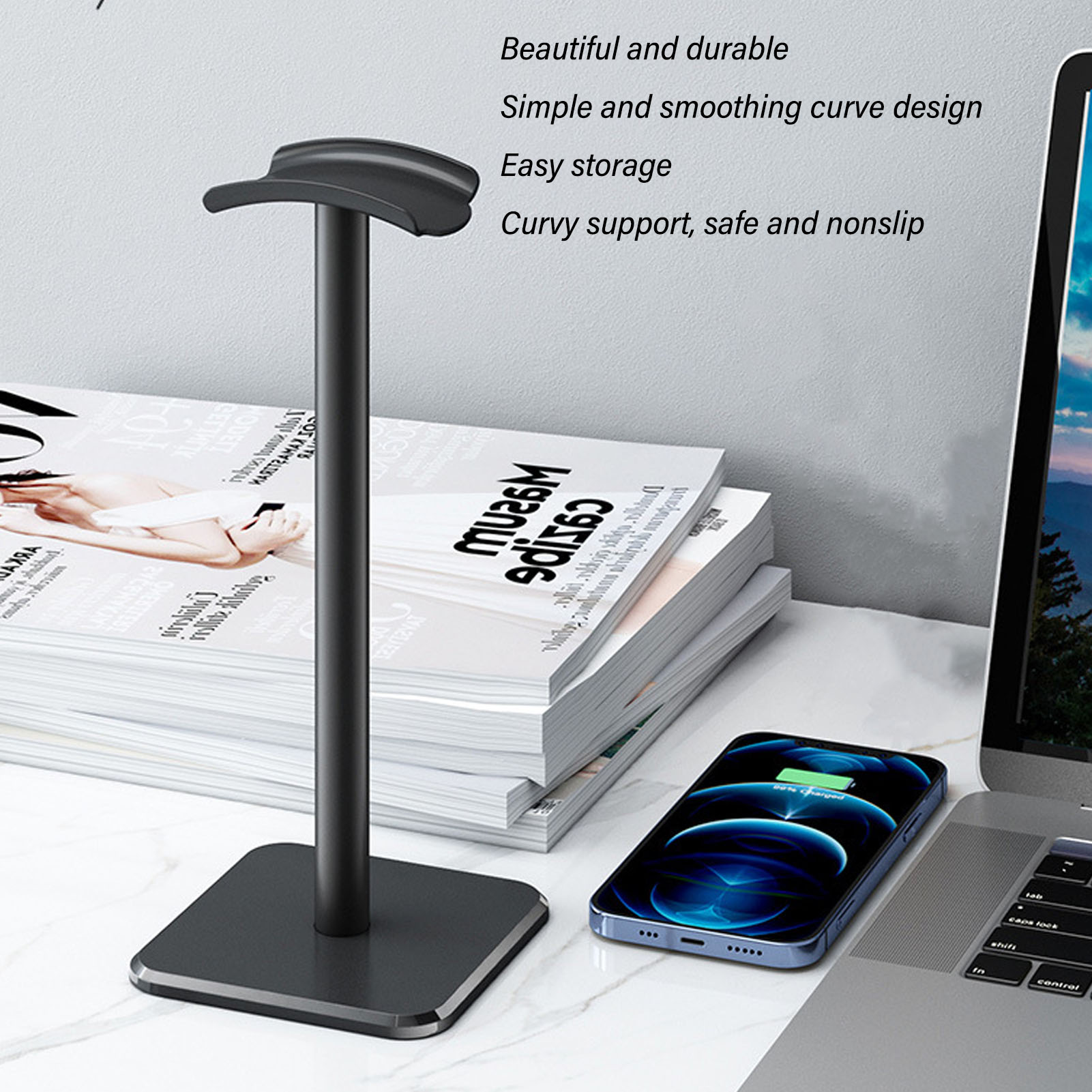Headphone Stand Rounded Corner - Home Bar Stand ulasan dan harga