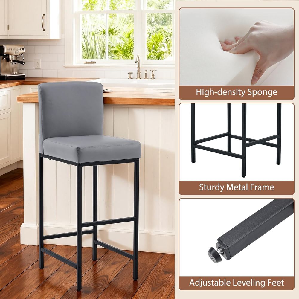 Set of 4 Grey Upholstered Leat - Home Bar Stools ulasan dan harga