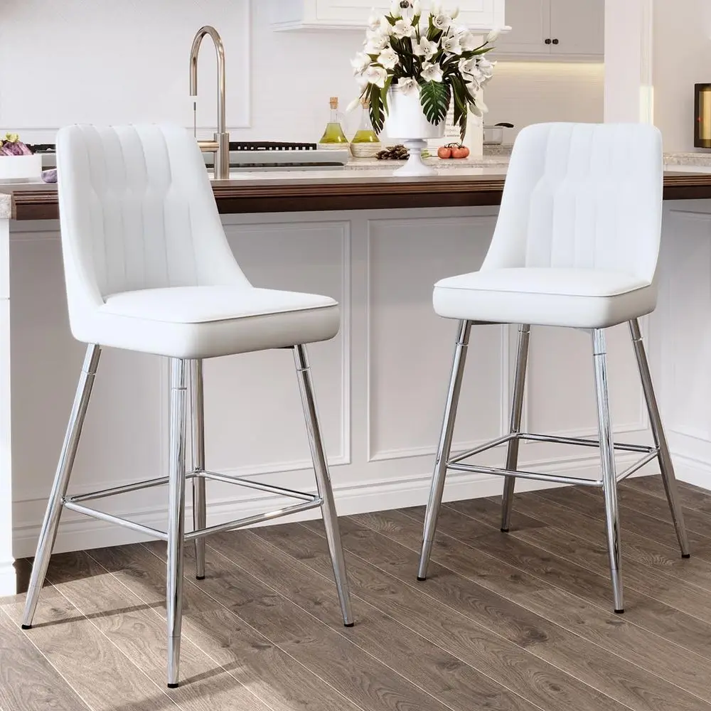 Set of 2 White Upholstered 27  - Home Bar Stools ulasan dan harga